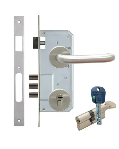 Дверний замок с ручкою из нержавейки Kale 152-3MR (+циліндр mul-t-lock-integrator)