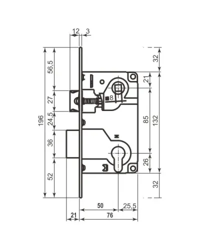 Механізм для міжкімнатних дверей AGB B010255034, матовий хром 85мм