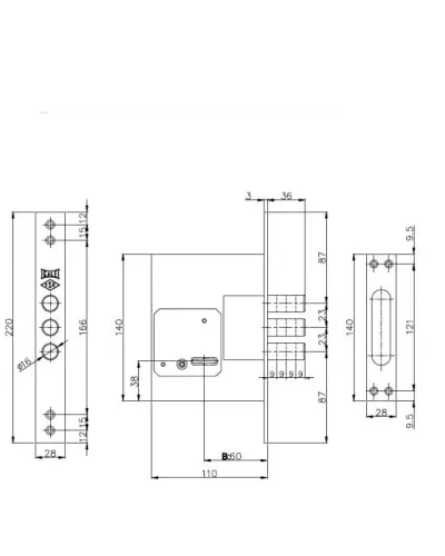Замок Fuaro V25 S-60.00.3R16(аналог Kale 257L)