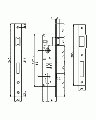 Замок на металопаластиккові двері LBL 92-16/35-01 із засувкою (ASTEX, FUHR Maxbar 803PZ)