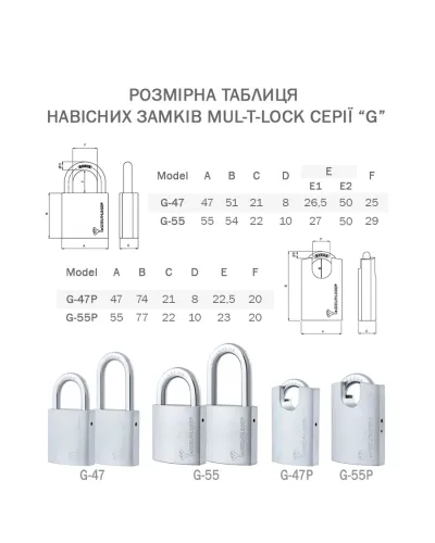 Замок висячий MUL-T-LOCK 7x7 G55P 0767 2KEY 10мм