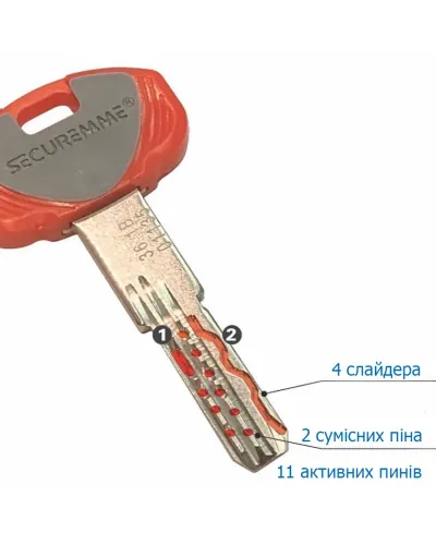 Циліндр SECUREMME K64 ключ-ключ (мат хром)