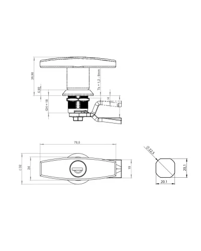 Замок-ручка т образна RZ 207-1-K-B