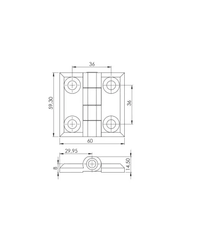 Накладна плоска петля RZ 430-V1, 60х60 мм