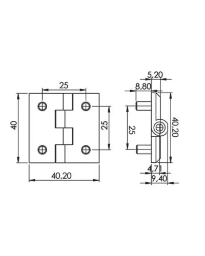 Петля дверна шарнірна RZ 424-V3, 40х40 мм
