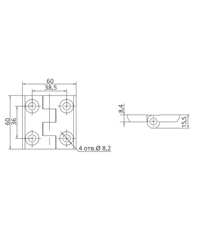 Петля накладна 60х60 мм RZ H1060.1.2.1, метал, чорна