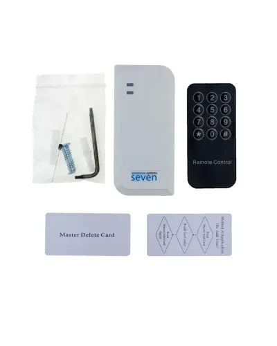 Комплект контролю доступу SEVEN IP66 [електроригель, контролер та безконтактна кнопка виходу SEVEN, 15 ключів]