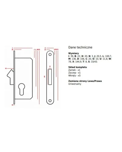 Замок для розсувних дверей JANIA GAK Z090